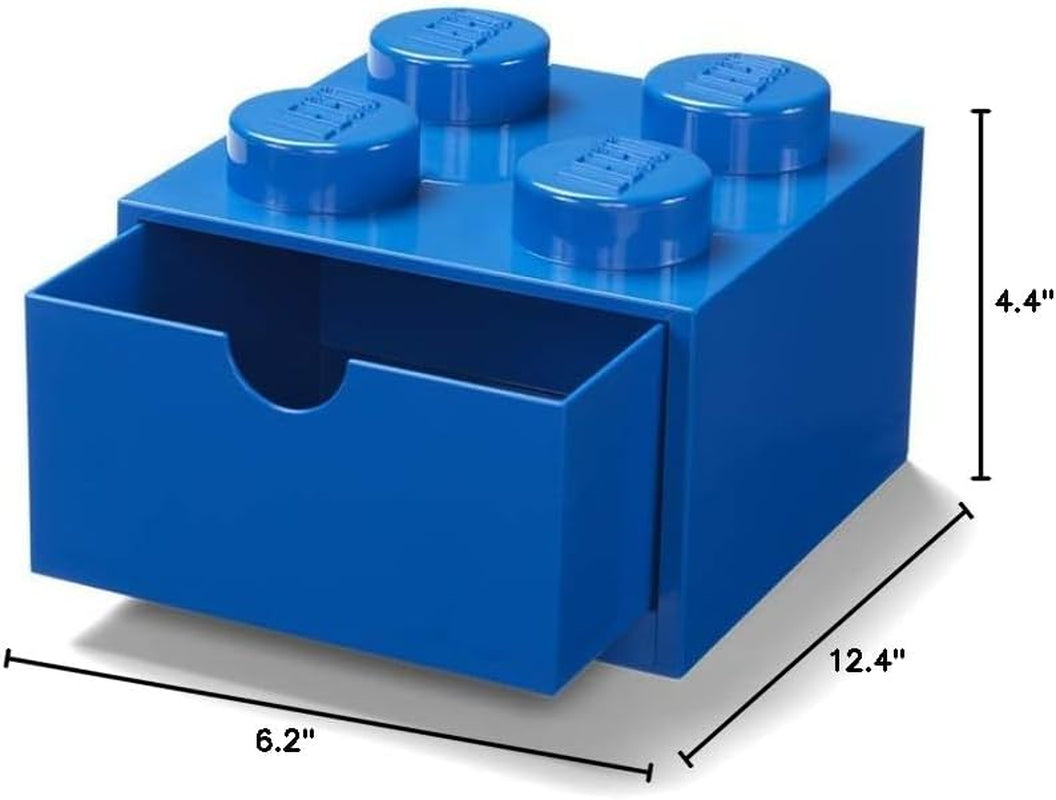 LEGO Storage Brick 4 Desk Drawer, 4-Stud Stackable Tabletop Storage Box, 6.2 X 6.2 X 4.4 In, Blue