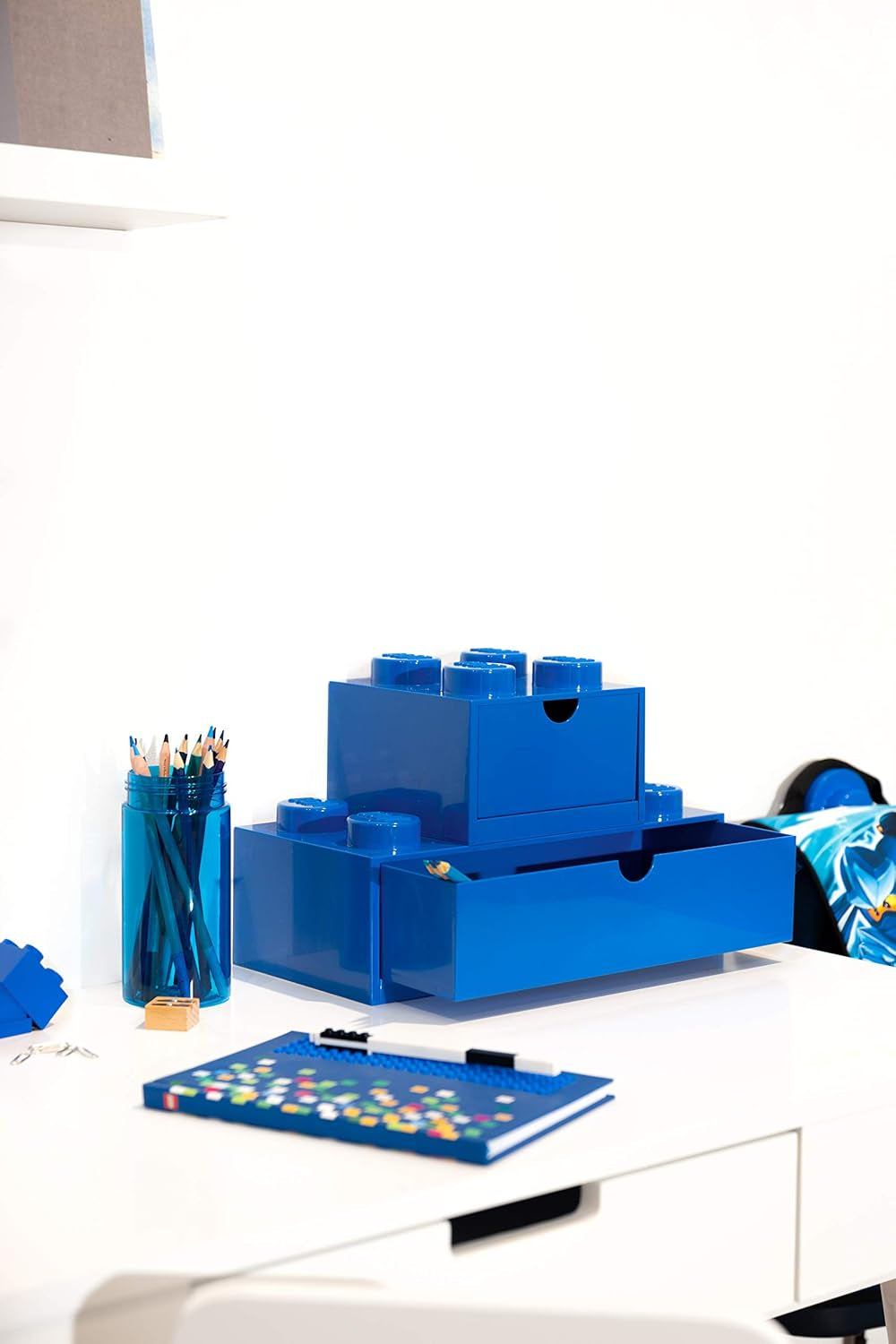 LEGO Storage Brick 4 Desk Drawer, 4-Stud Stackable Tabletop Storage Box, 6.2 X 6.2 X 4.4 In, Blue