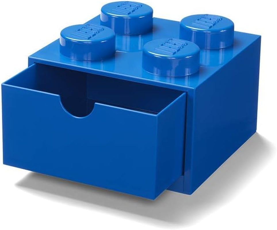LEGO Storage Brick 4 Desk Drawer, 4-Stud Stackable Tabletop Storage Box, 6.2 X 6.2 X 4.4 In, Blue