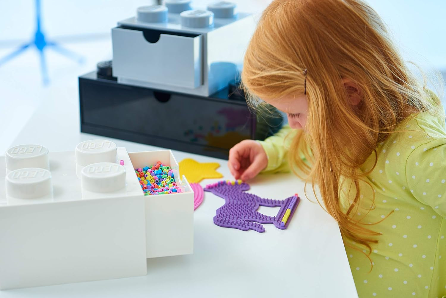 LEGO Storage Brick 4 Desk Drawer, 4-Stud Stackable Tabletop Storage Box, 6.2 X 6.2 X 4.4 In, Blue